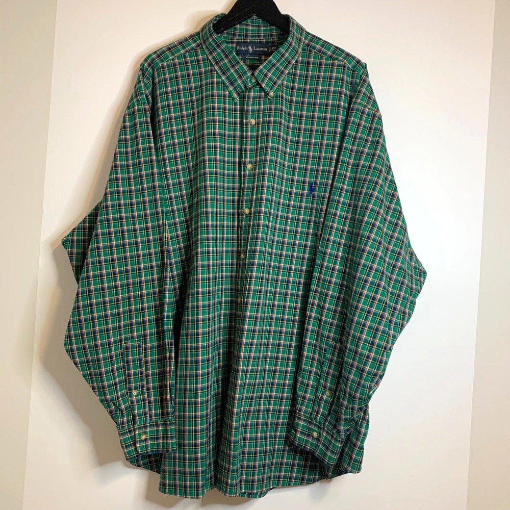 Ralph Lauren Button Down Shirt Mens 4XB Green Plaid Classic Fit Big Tall Preppy